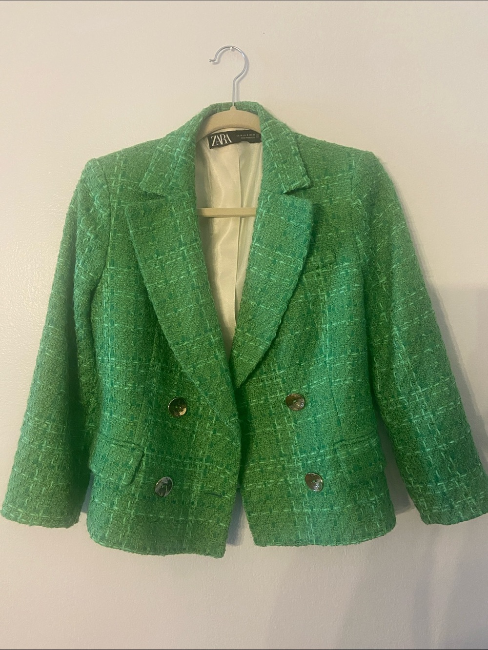 ZARA GREEN TEXTURED TWEED Cropped BLAZER Kate Middleton SIZE M - Picture 7 of 11